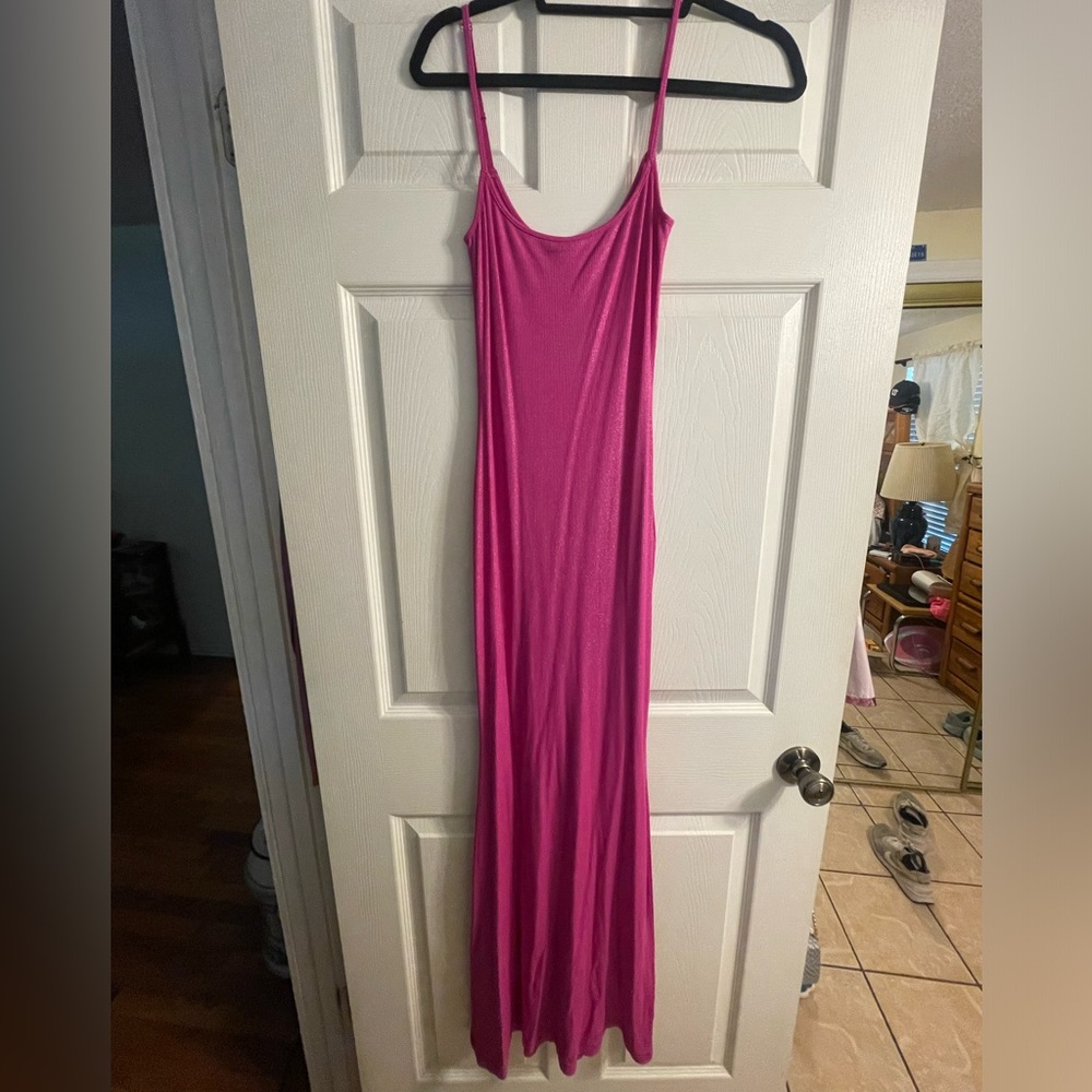 SKIMS Soft Lounge Pink Glitter Maxi Dress Sz L NWOT